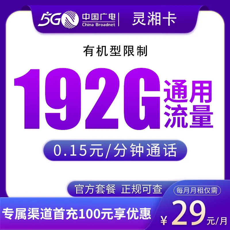广电灵湘卡29元192G【只发湖南】产品图