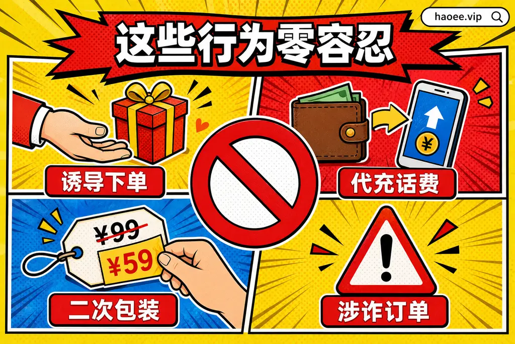 号易零容忍的违规行为:诱导下单、代充、二次包装、涉诈单 号易严禁的推广行为:诱导下单、代充话费、二次包装、涉诈订单 - haoyi.online
