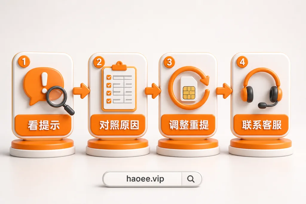 号易开卡失败排查:看提示 → 对照原因 → 调整重提 → 联系客服 号易开卡失败排查步骤:看提示、对照原因、调整重提、联系客服 - haoyi.online