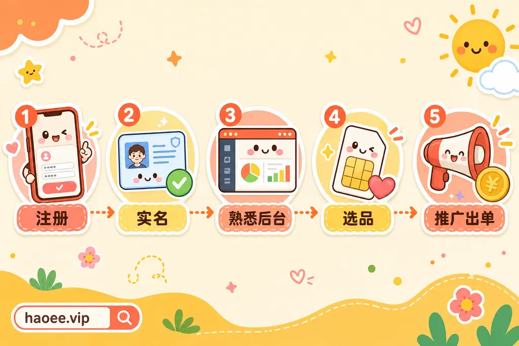 号易新手上手5步:注册 → 实名 → 熟悉后台 → 选品 → 推广出单 号易分销新手上手5步:注册、实名、熟悉后台、选品、推广出单 - haoyi.online